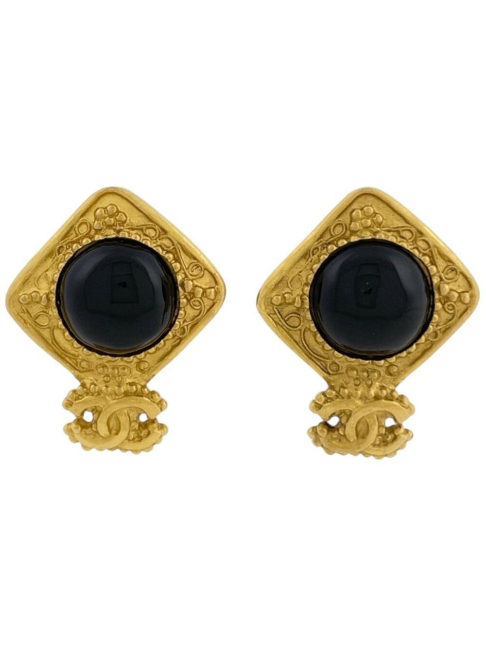 Chanel Earrings CC Logo Gold Plated Black